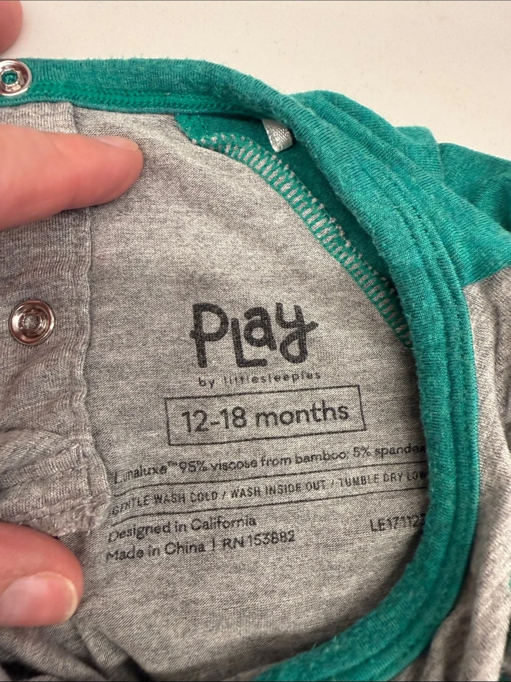 Little Sleepies Gray & Green 'Happy Go Lucky' Raglan Bodysuit 12-18mo